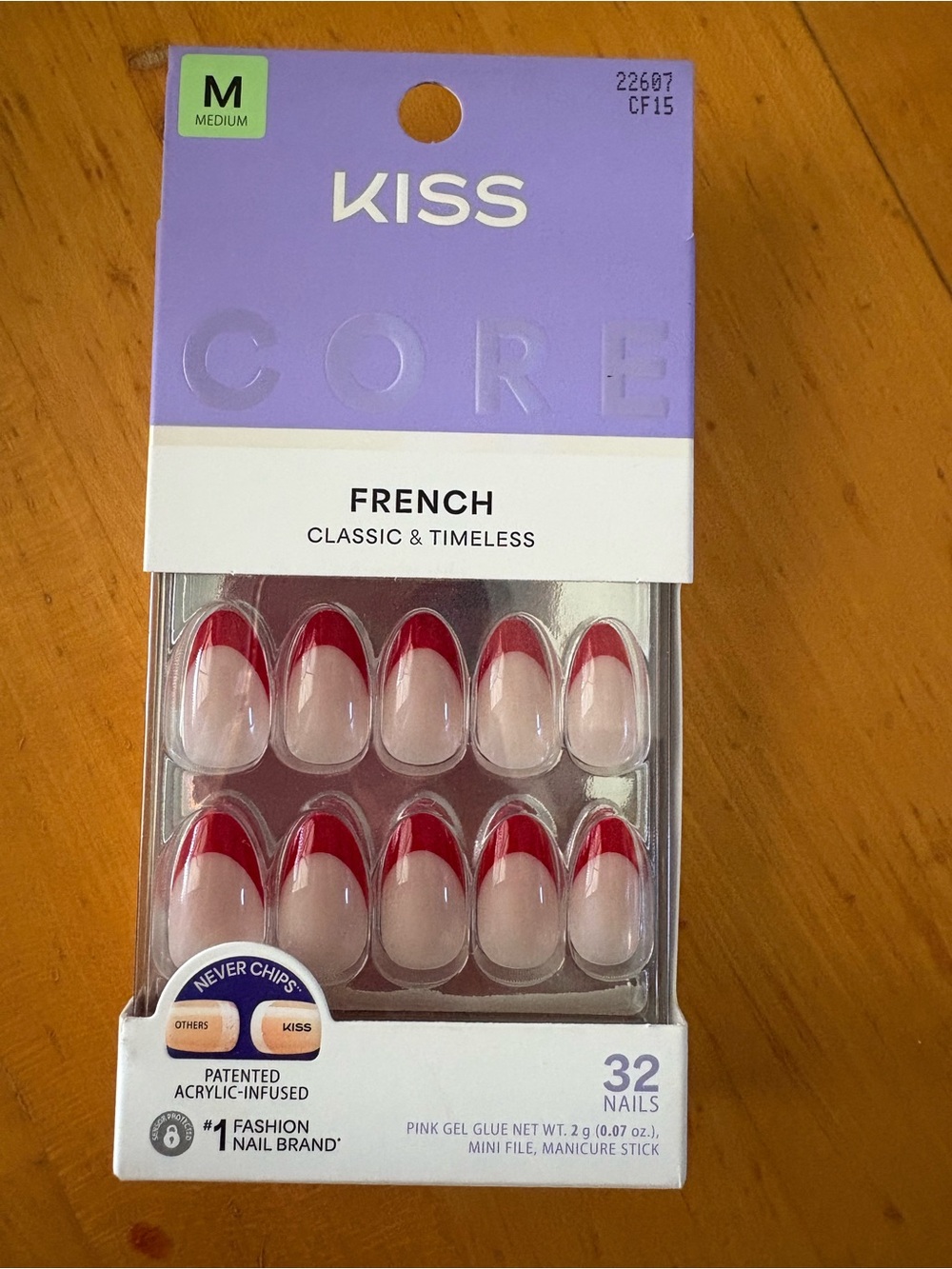 KISS CORE French Press On Nails Medium Red French Tip 32 Nails NEW